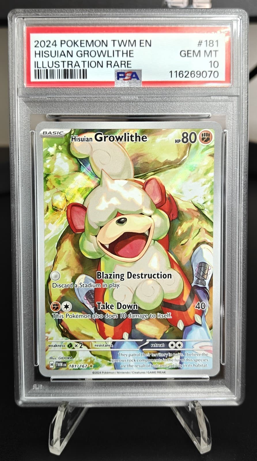 Hisuian Growlithe 181/167 PSA 10 SV06 Twilight Masquerade IR Holo TWM 2024