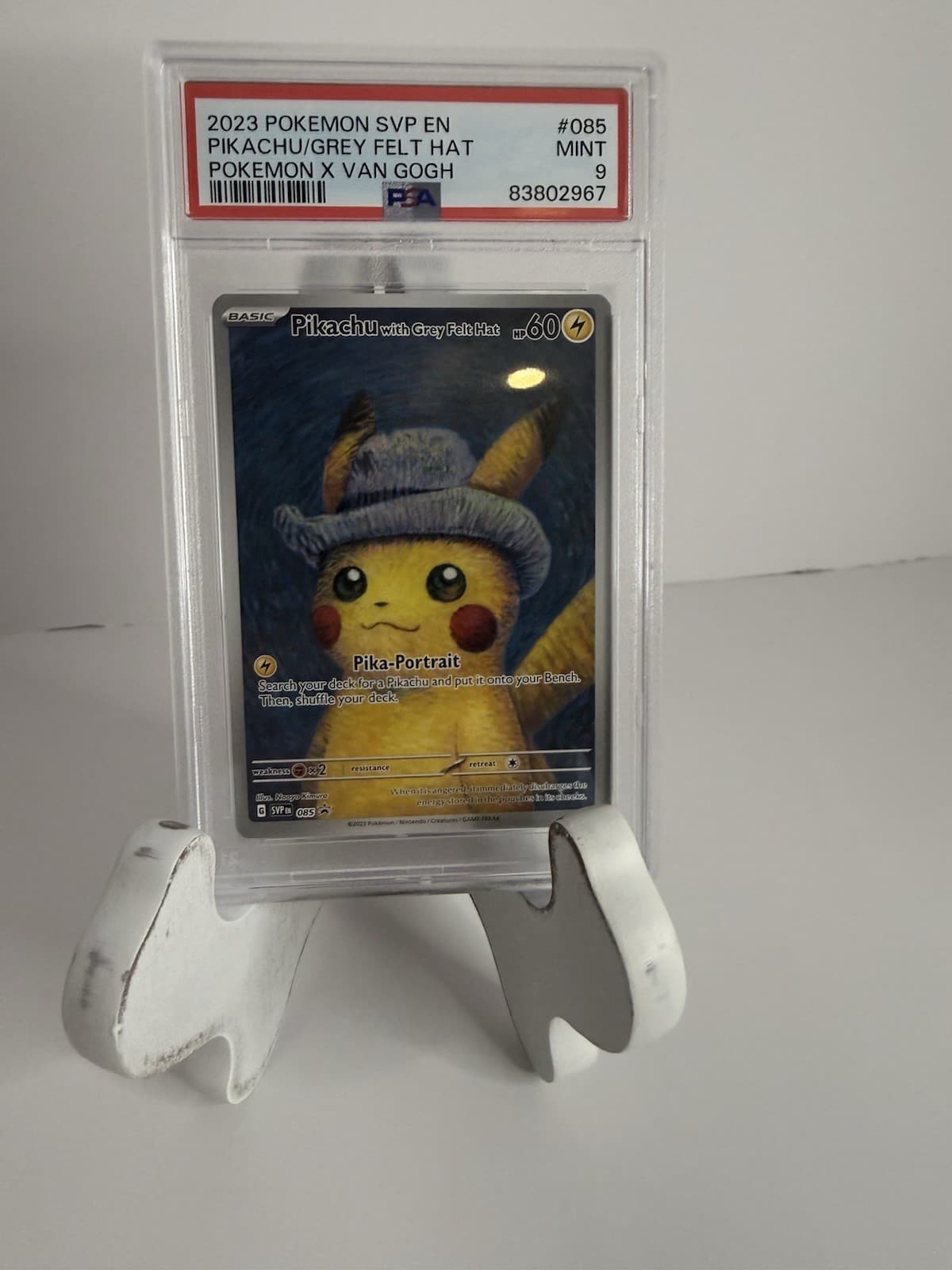 2023 Pokemon Pikachu Grey Felt Hat Van Gogh Promo 085 PSA 9 Mint Black Star SVP
