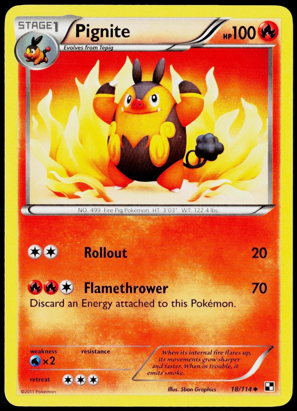 Pignite 18/114 Uncommon Black & White Pokemon Lightly Played