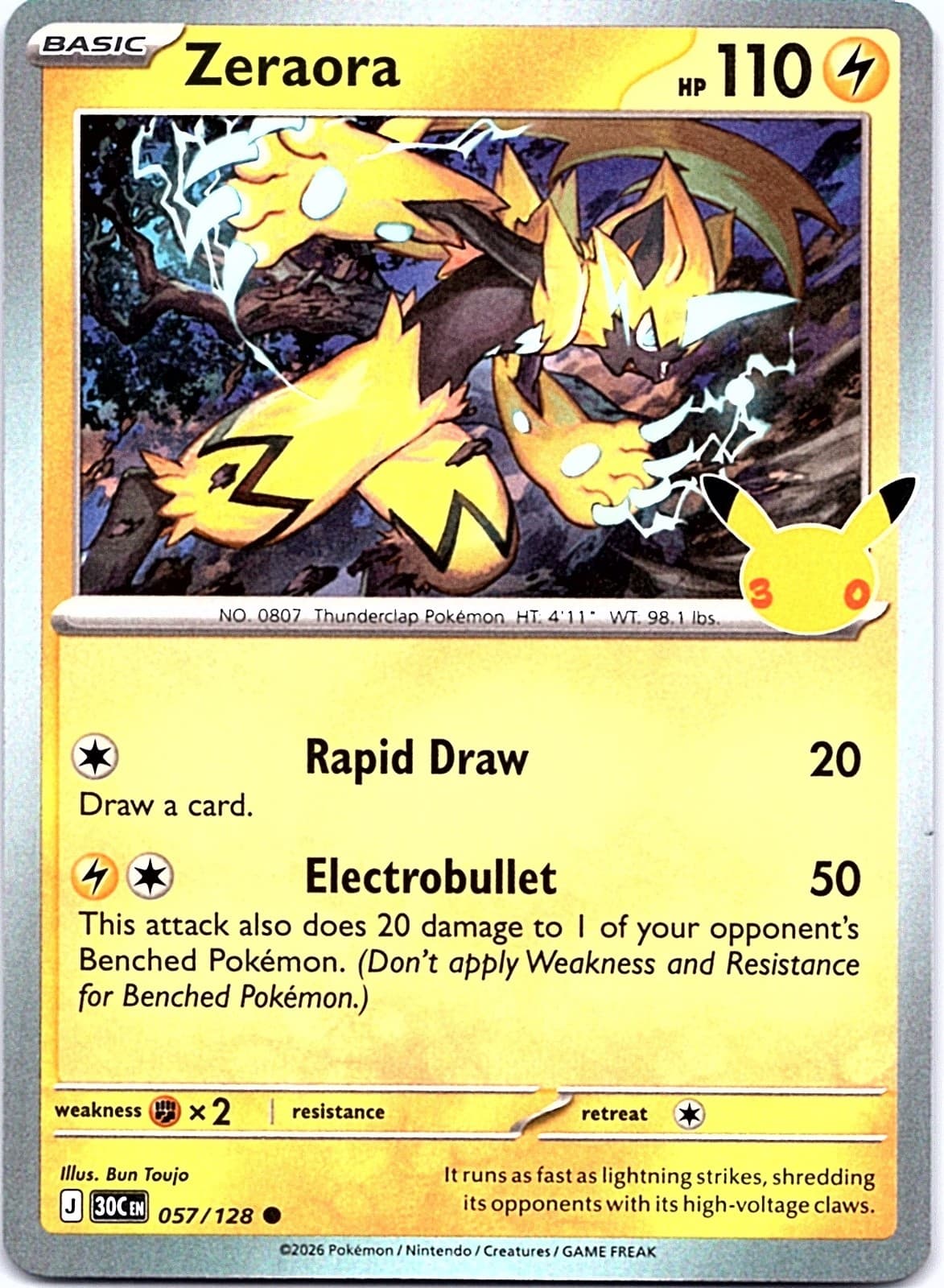 Zeraora Holo Common ME: 30th Celebration 057/128 NM ((Pokemon))