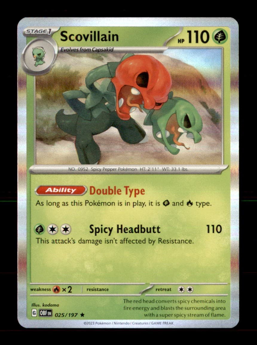 Scovillain 025/197 Rare Obsidian Flames Pokemon Holo Near Mint