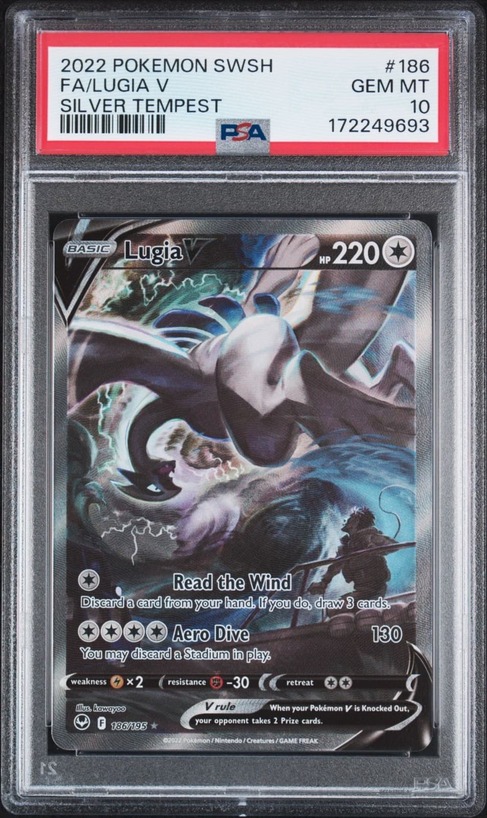 2022 POKEMON SWORD & SHIELD SILVER TEMPEST #186 FULL ART/LUGIA V PSA 10