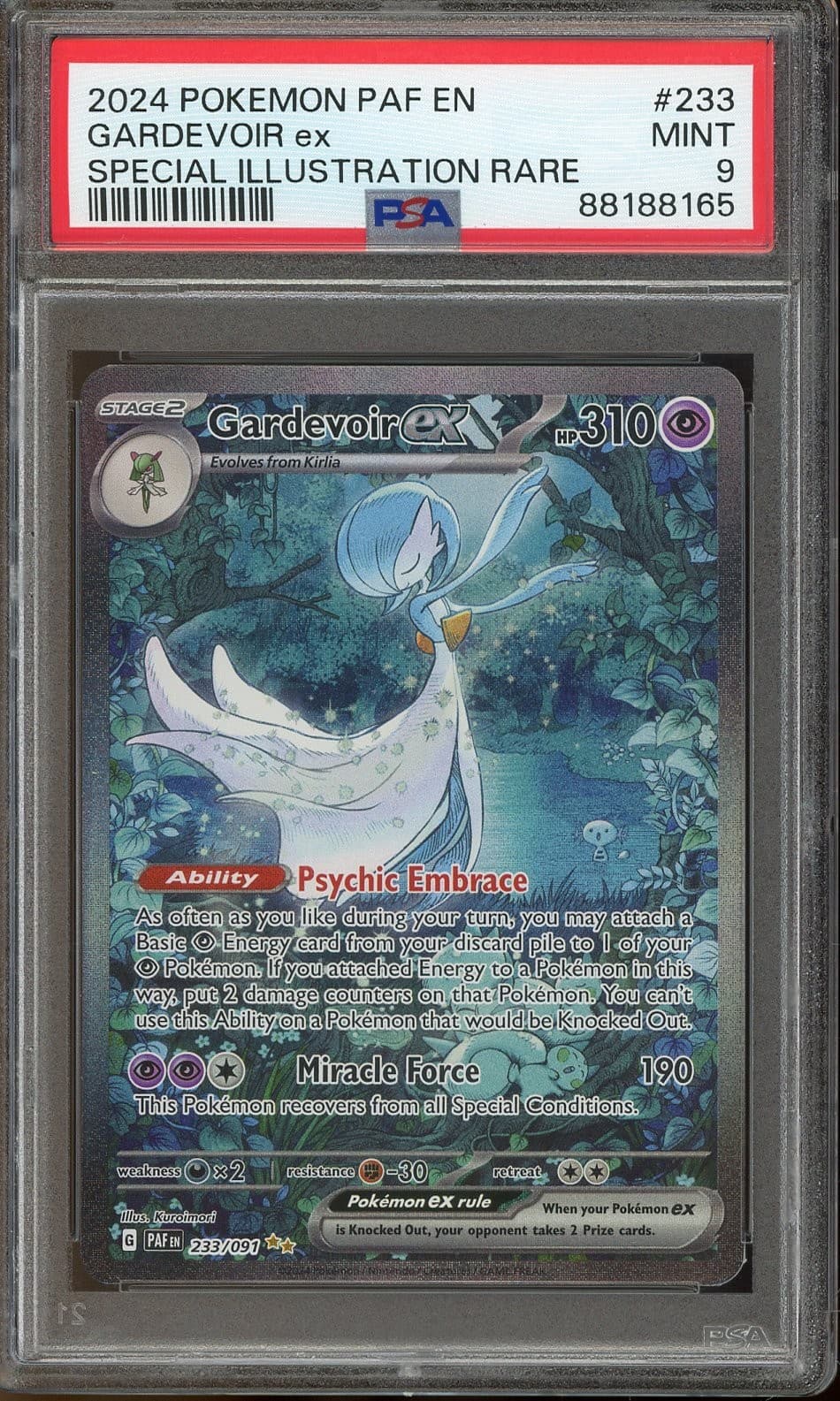 Gardevoir ex 233/091 Special Illustration Rare PAF/English Paldean Fates - PSA 9