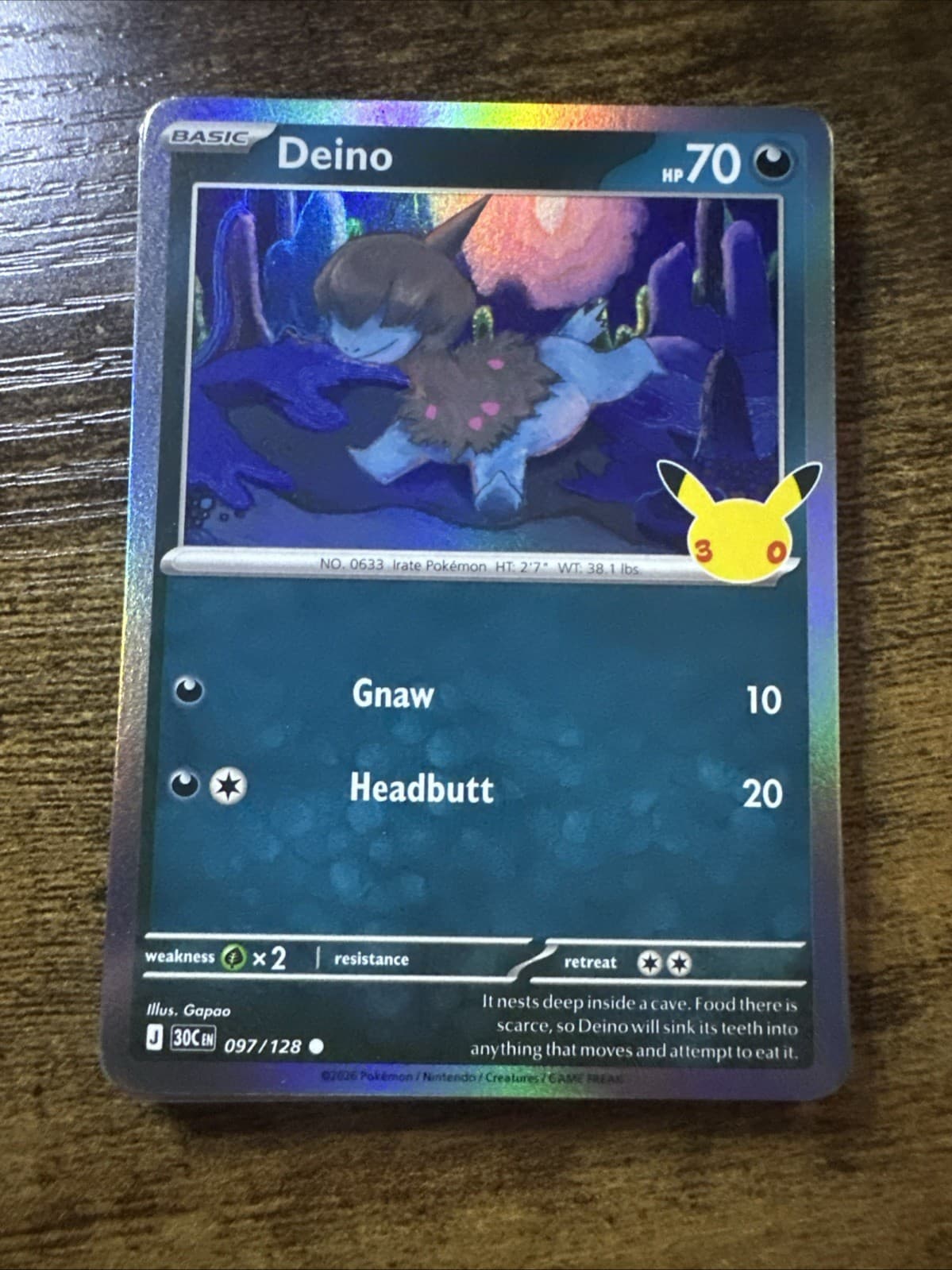 Deino 097/128, 30th Anniversary Celebration, Common Holo, Pokemon TCG, NM