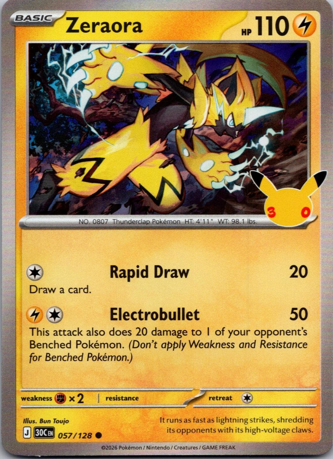 Zeraora Holo ME: 30th Celebration 057/128 NM Pokemon