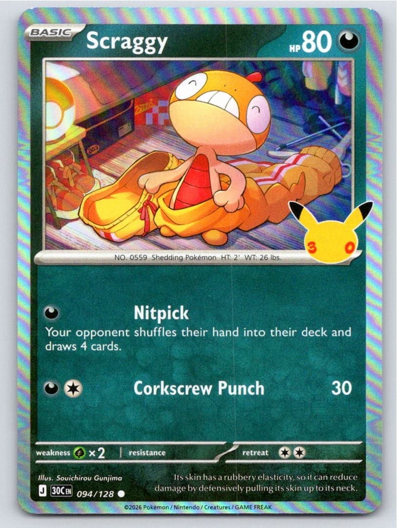 2026 POKEMON ME: 30TH CELEBRATION SCRAGGY 094/128 HOLO C NM A101995 FREE S&H