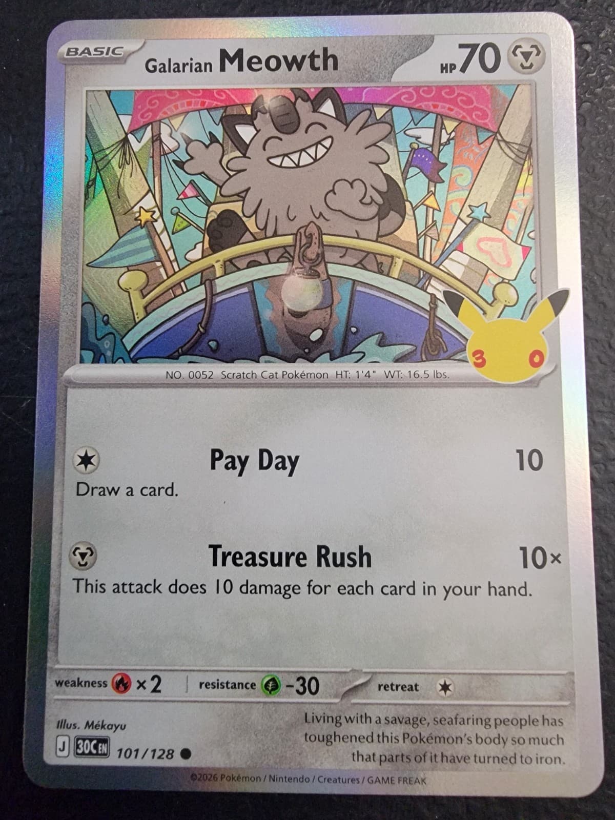 Pokemon TCG 30th Anniversary Celebration Galarian Meowth 101/128