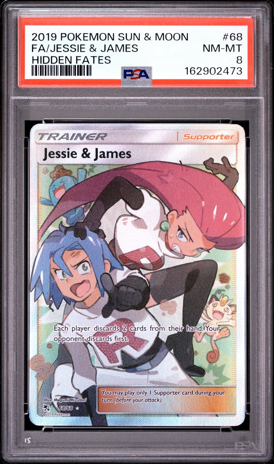 2019 POKEMON SUN & MOON HIDDEN FATES #68 FULL ART/JESSIE & JAMES PSA 8