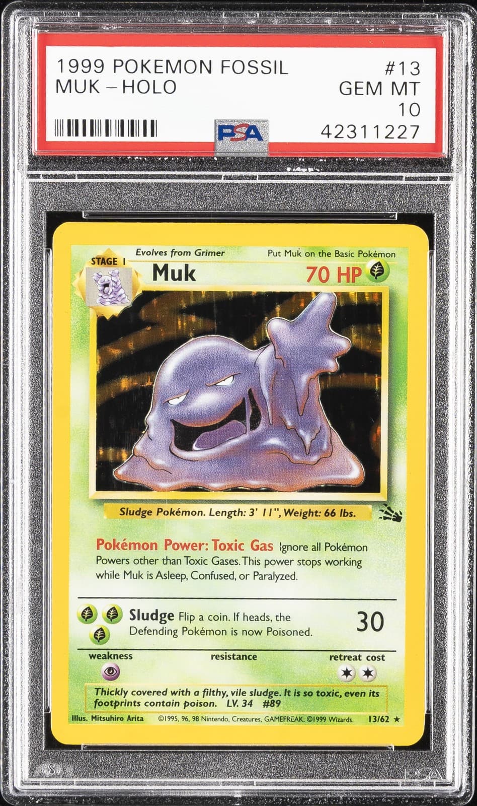 1999 POKEMON FOSSIL #13 MUK-HOLO PSA 10
