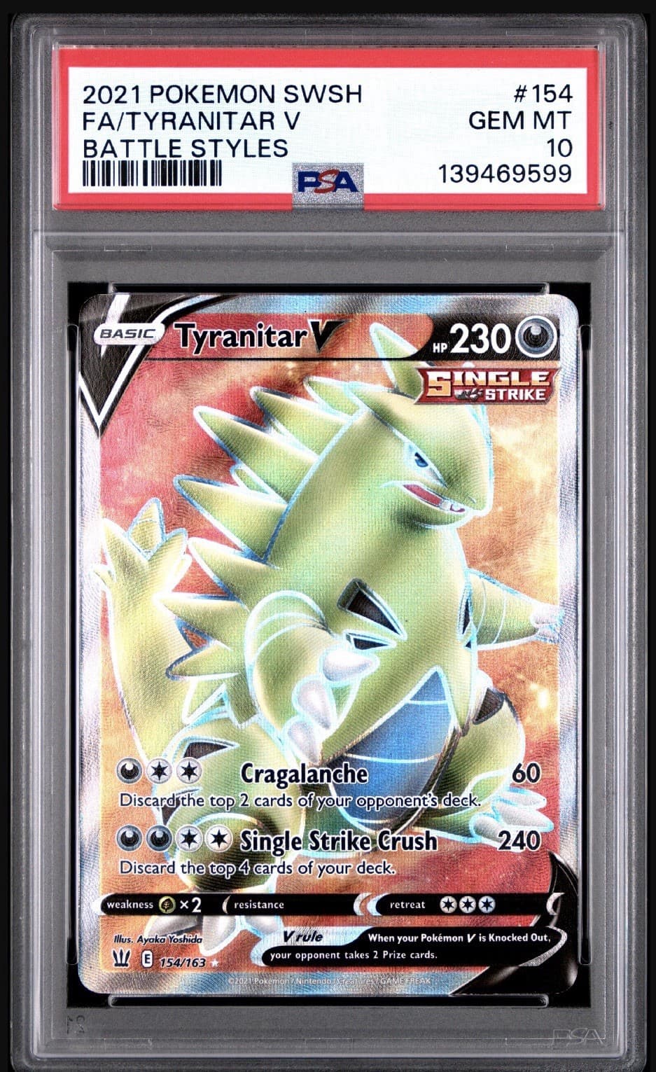 Pokémon TCG Tyranitar v Full Art 154/163 SWSH05 Battle Styles PSA 10 New Cert