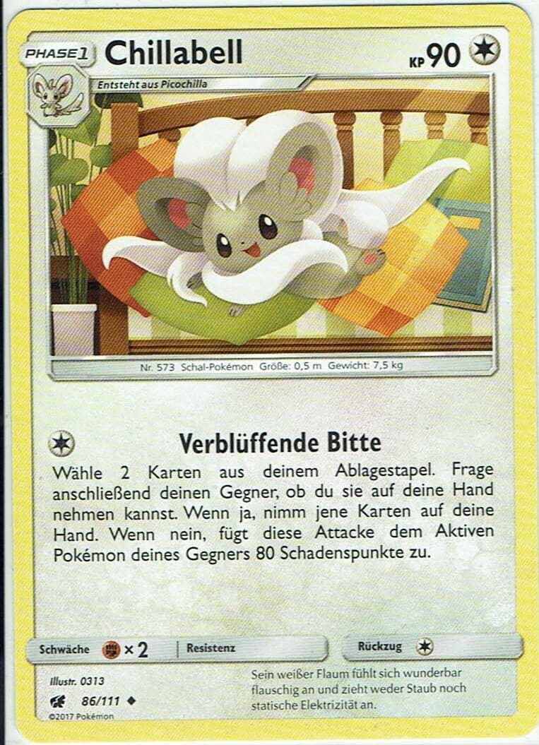 Pokemon Karte Trading Card Aufziehen der Sturmröte Nr. 86/111 Chillabell deutsch