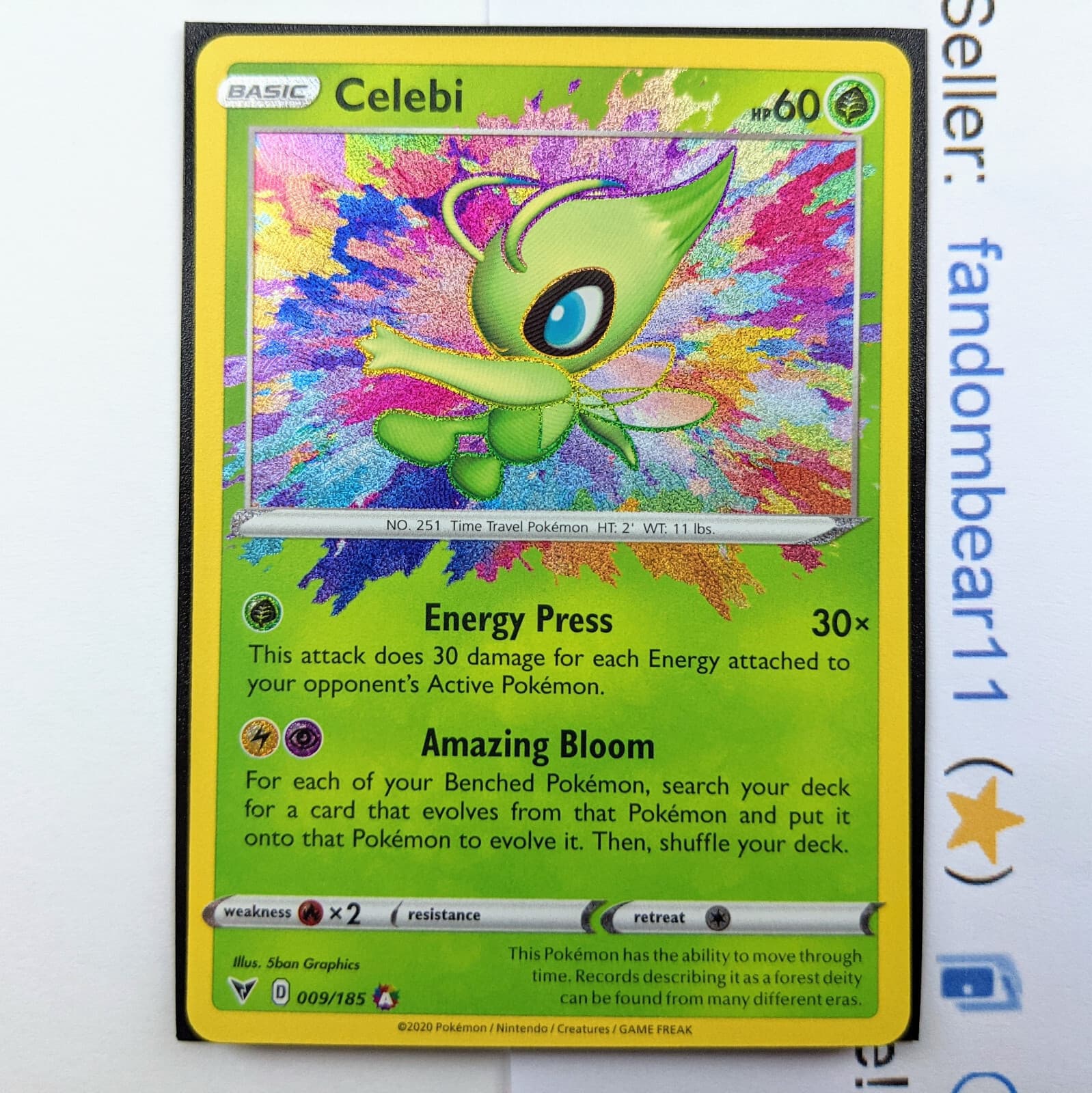 Celebi AMAZING RARE card - 009/185 Sword & Shield Vivid Voltage 2020 Pokemon TCG