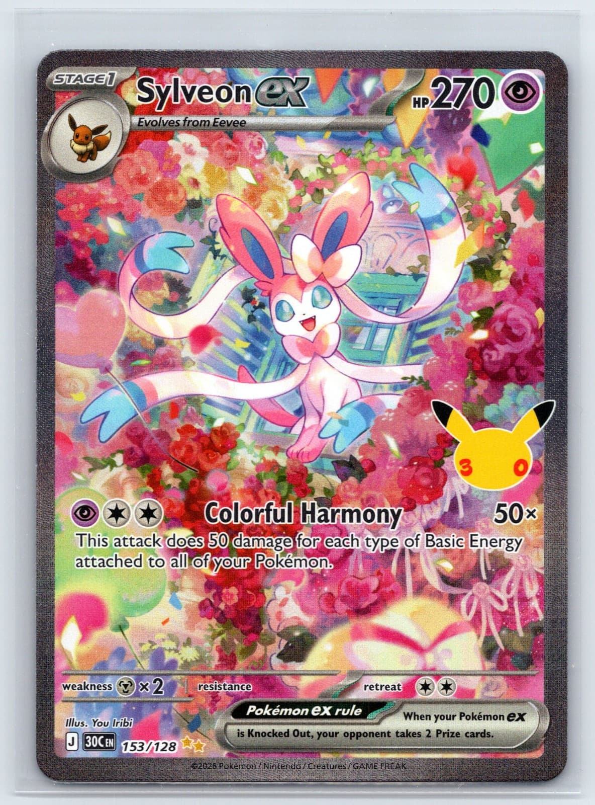 Sylveon ex 153/128 ME: 30th Celebration Pokemon Holo NM