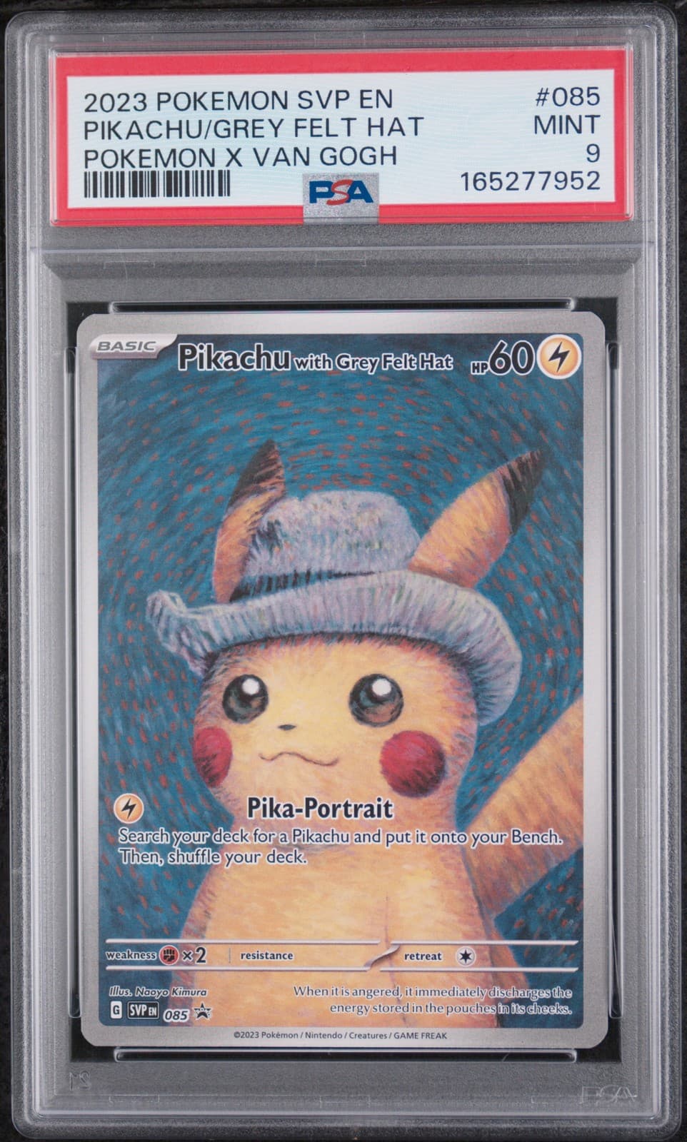 2023 POKEMON SVP EN-SV BLACK STAR PROMO #085 PIKACHU WITH GREY FELT HAT PSA 9