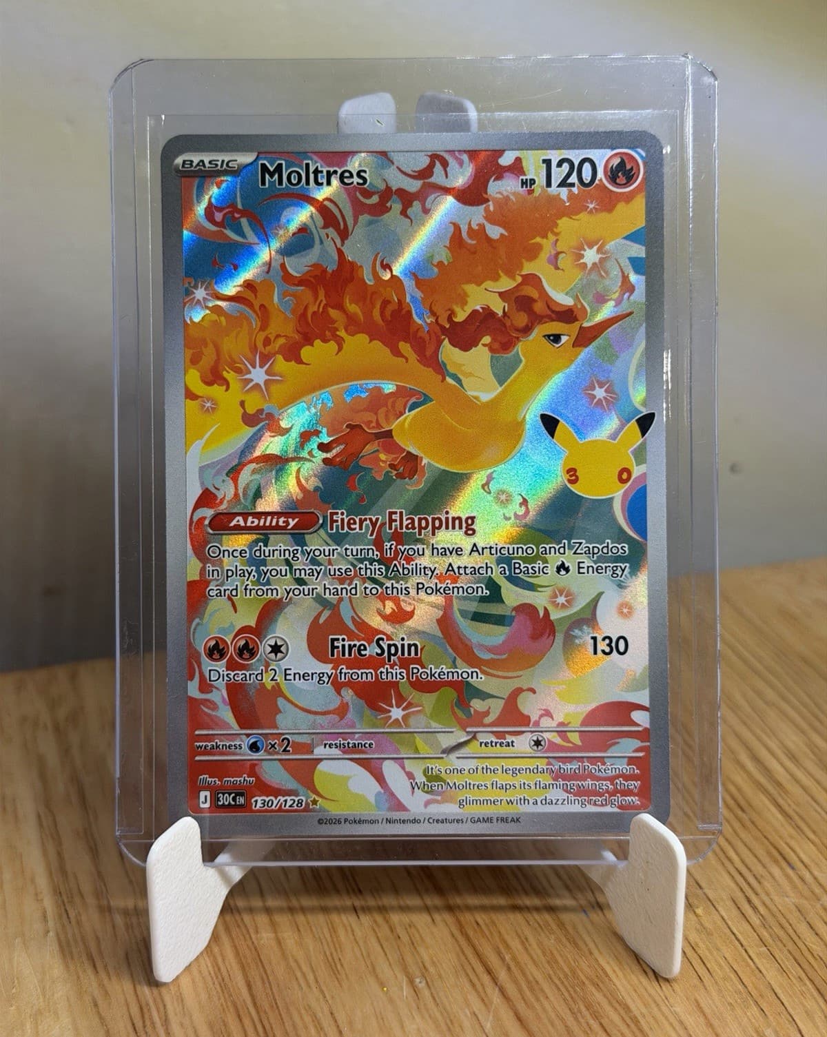 Pokemon 30th Celebration - Moltres 130/128 - Illustration Rare Full Art Holo EN