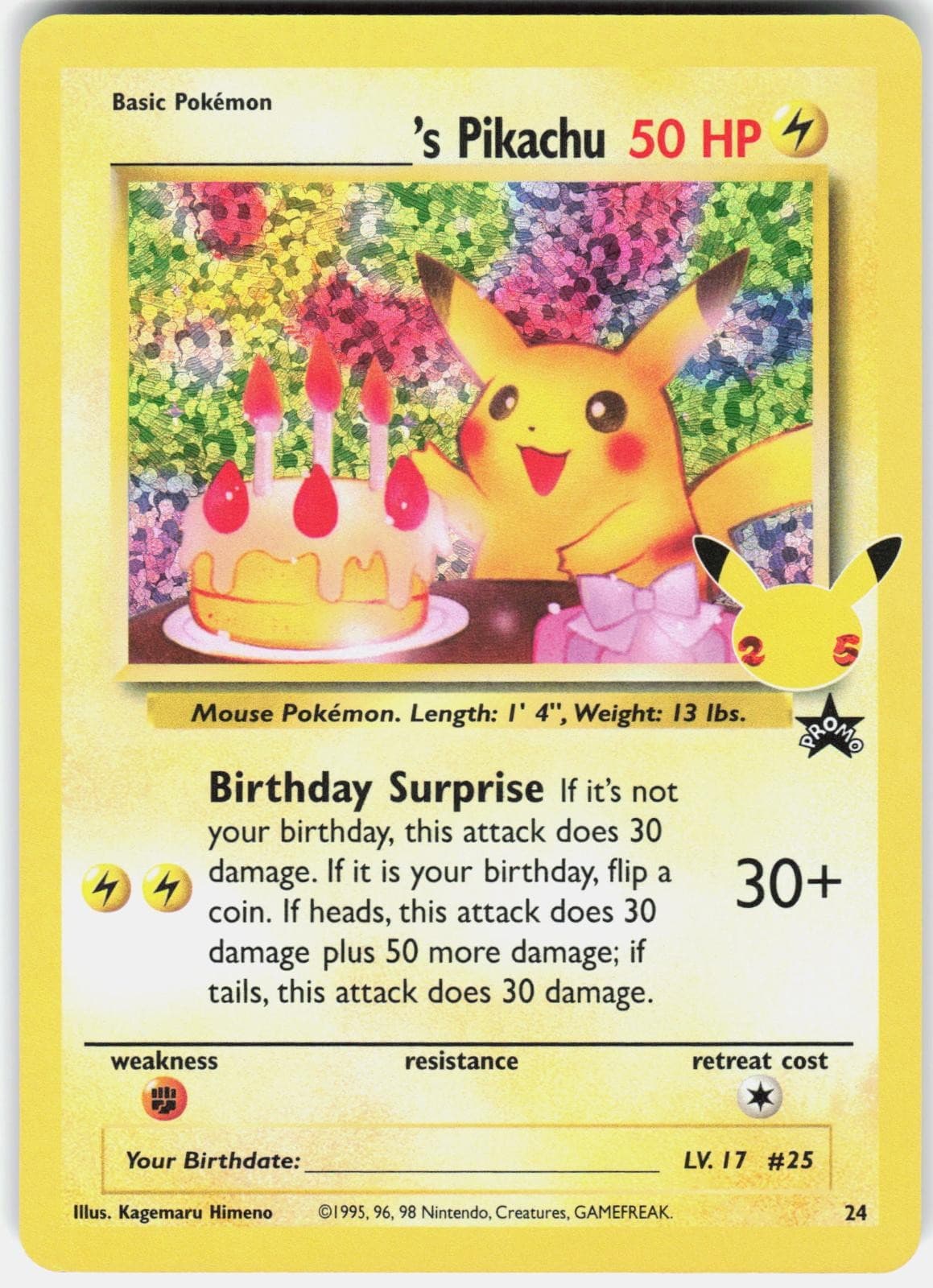Pokemon _____'s Pikachu 24 Celebrations: Classic Collection Pokemon Holo NM