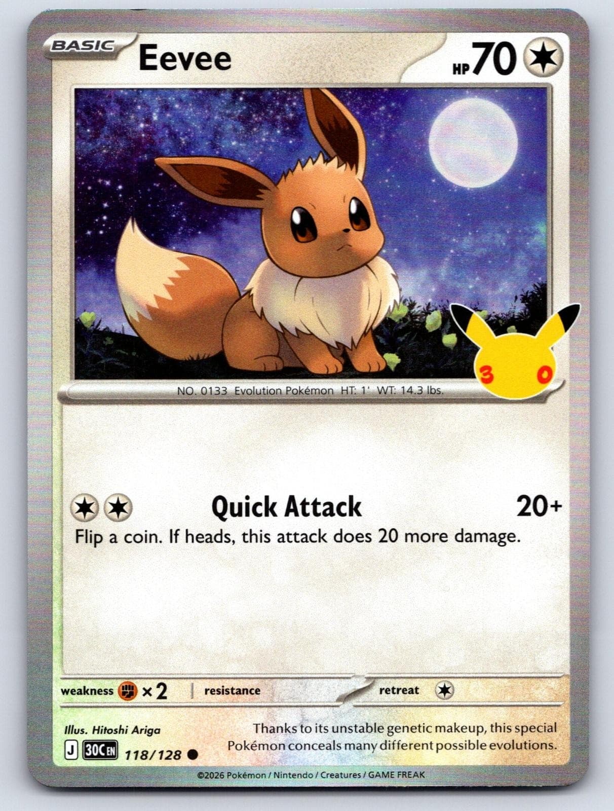Eevee 118/128 ME: 30th Celebration Holo Pokemon Near Mint