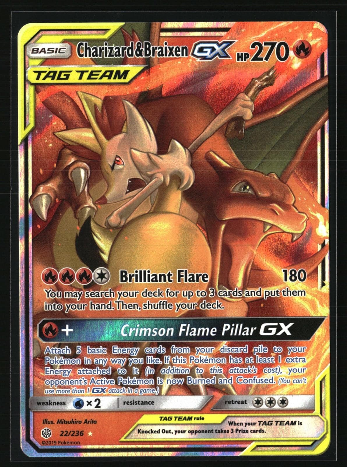 CHARIZARD & BRAIXEN GX 22/236 HOLO ULTRA RARE COSMIC ECLIPSE POKEMON NM