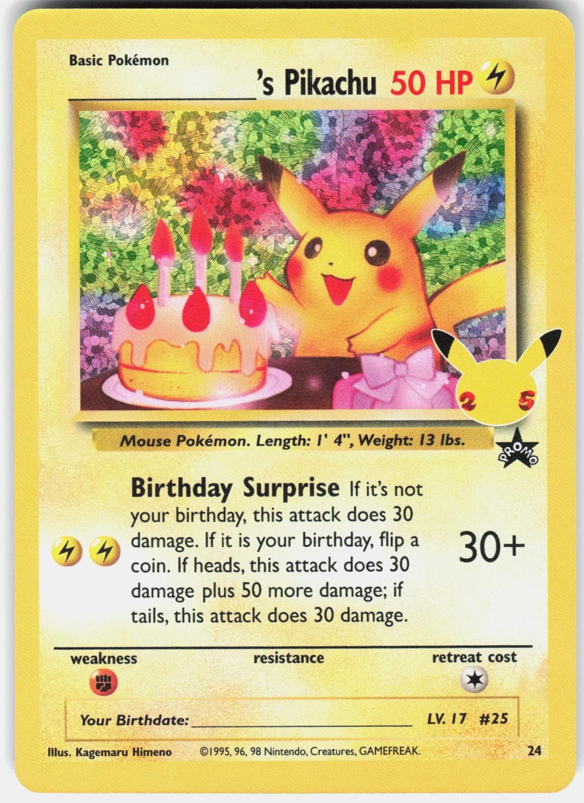 Pokemon _____'s Pikachu 24 Celebrations: Classic Collection Pokemon Holo NM