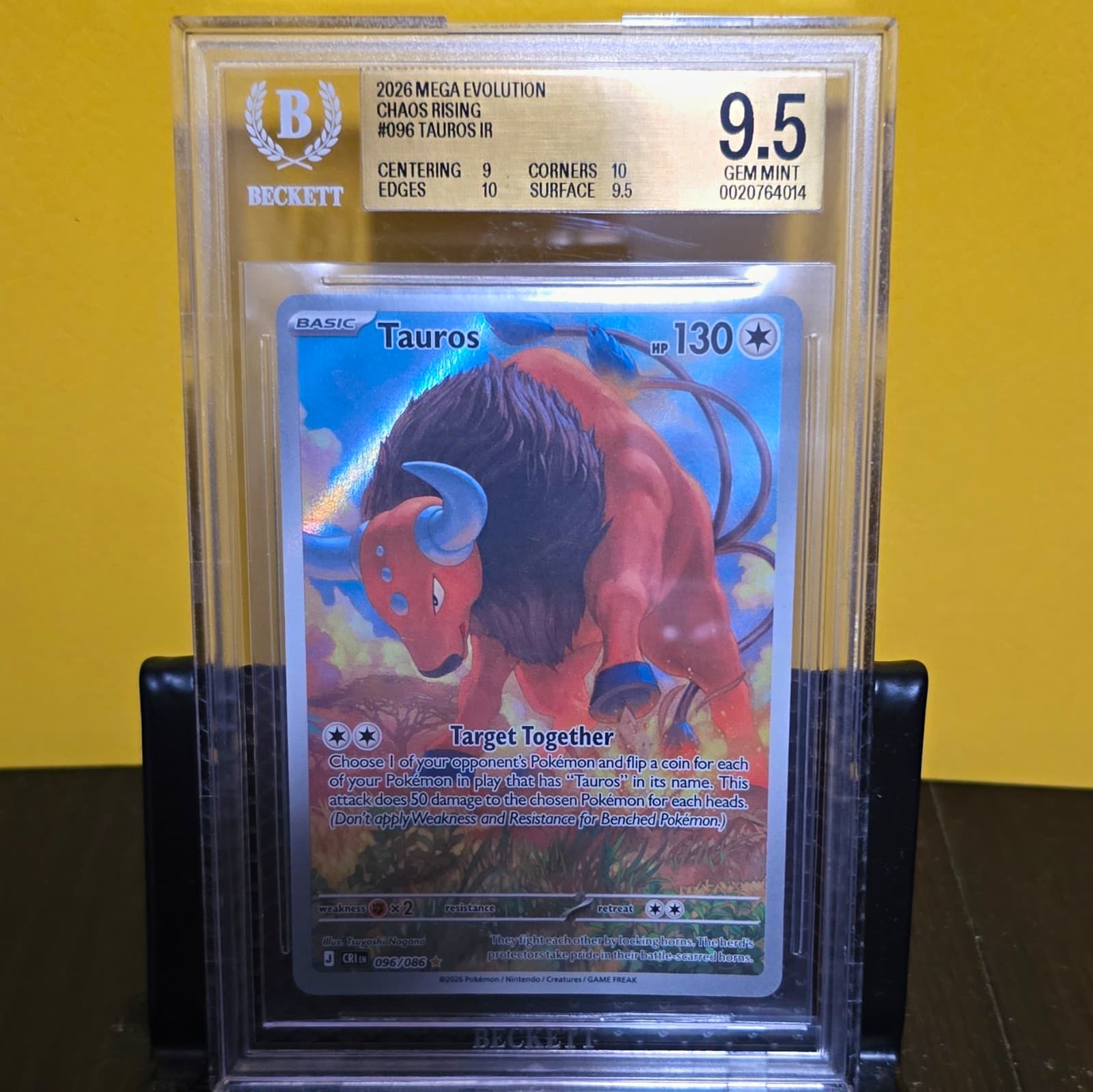 Nintendo Pokémon TCG Chaos Rising 2026 Tauros 096/086 IR Holo ENG BGS 9.5