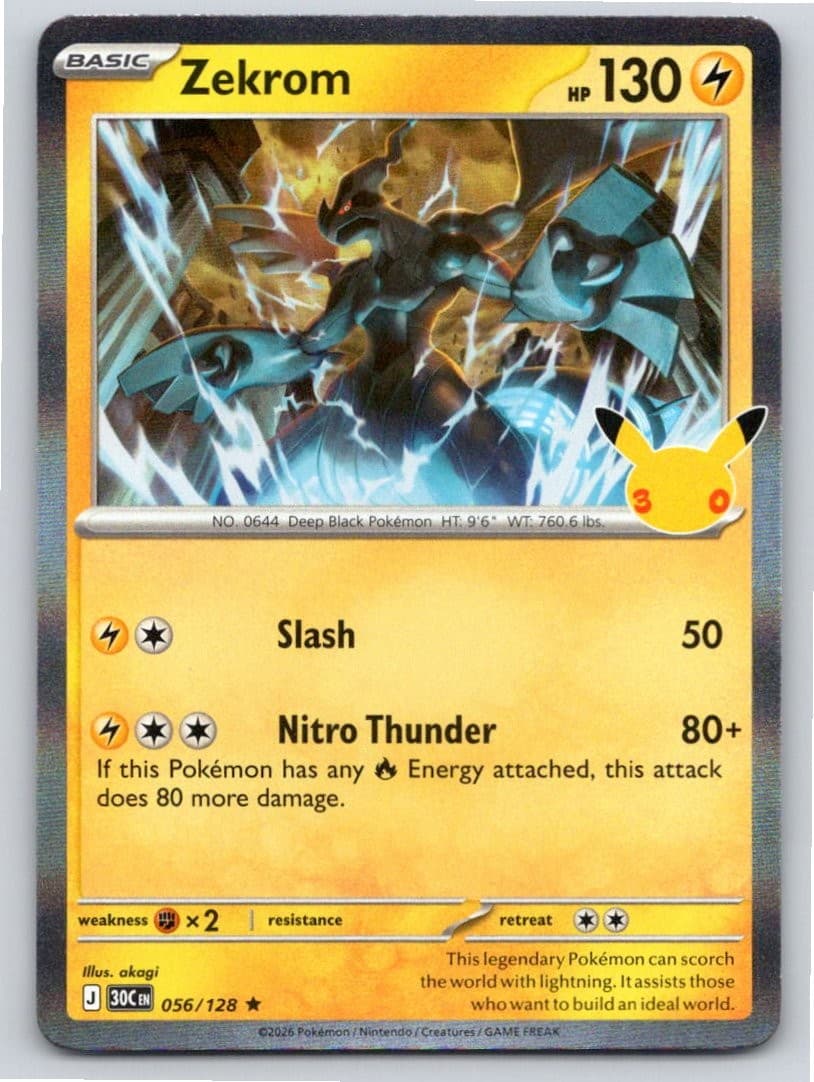 2026 POKEMON ME: 30TH CELEBRATION ZEKROM 056/128 HOLO R NM A102226 FREE S&H