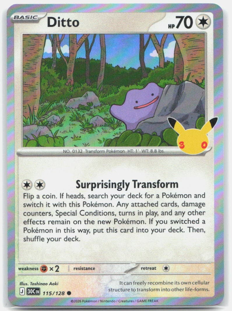 DITTO 115/128 COMMON ME: 30th Celebration Pokemon NM
