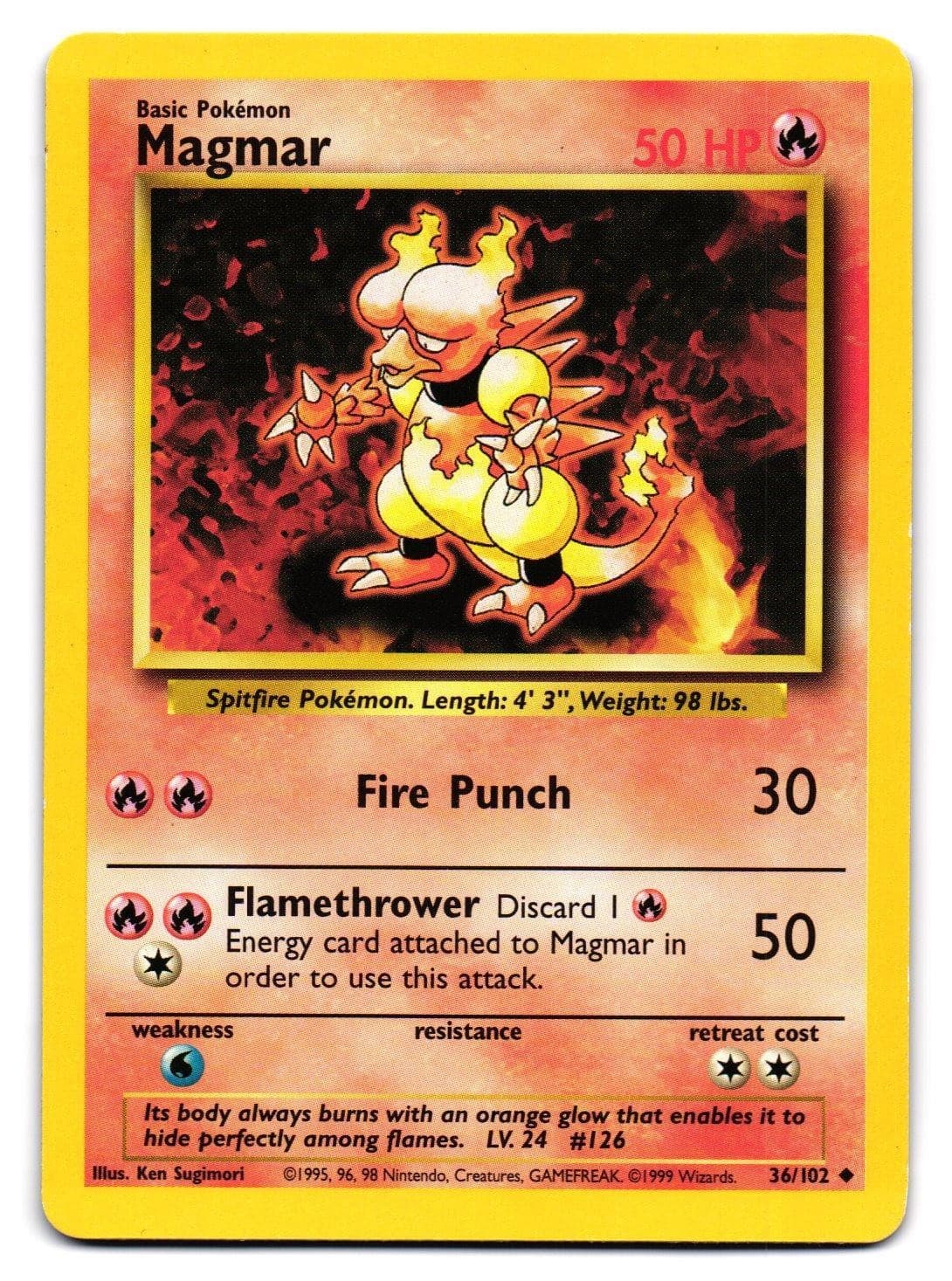 MAGMAR 36/102 BASE SET UNLIMITED UNCOMMON NEAR MINT POKEMON TCG