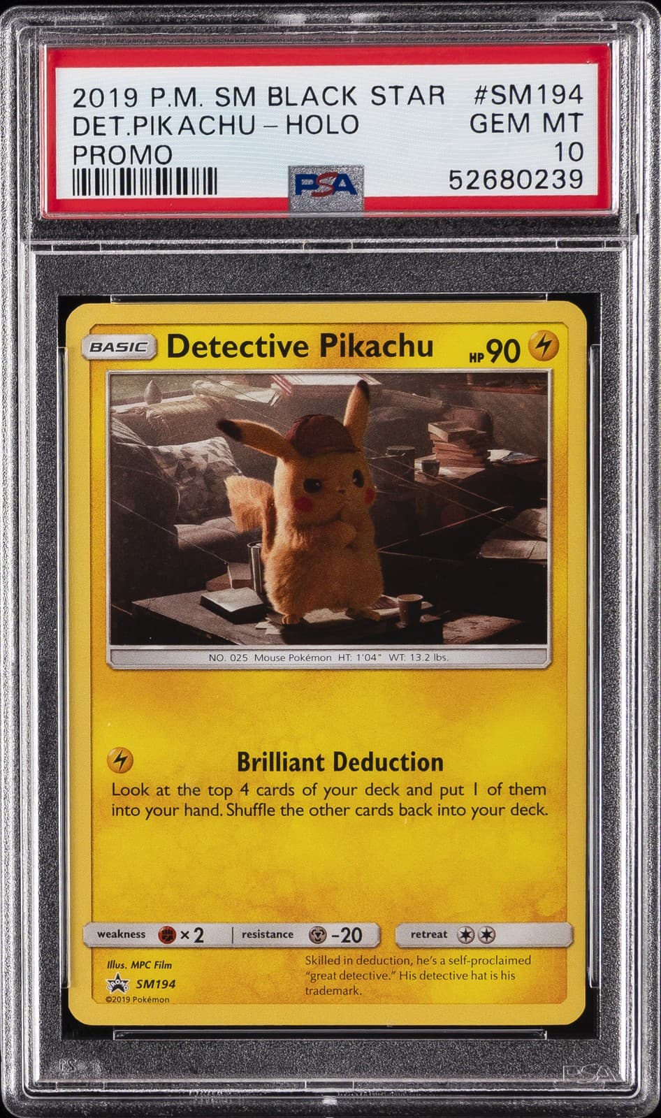 2019 POKEMON SM BLACK STAR PROMO #SM194 DETECTIVE PIKACHU-HOLO PSA 10