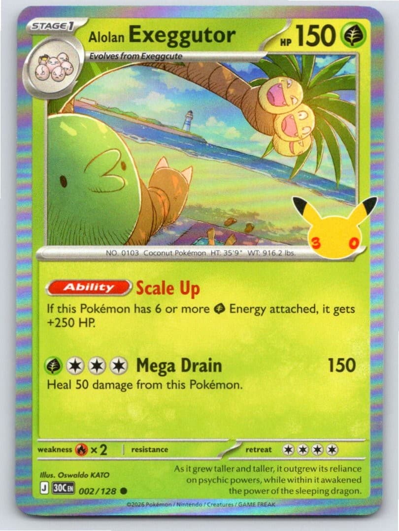 POKEMON ME: 30TH CELEBRATION ALOLAN EXEGGUTOR 002/128 HOLO C NM A101826 FREE S&H
