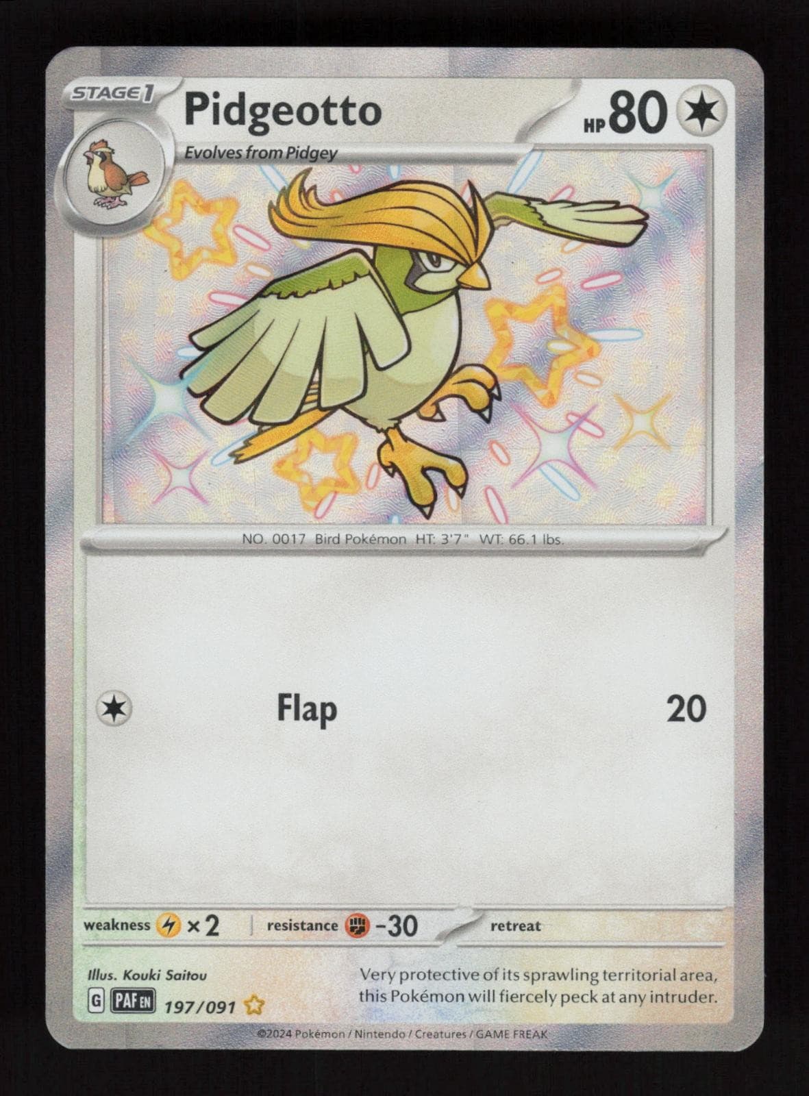 Pidgeotto Shiny Rare Paldean Fates 197/091 Near Mint