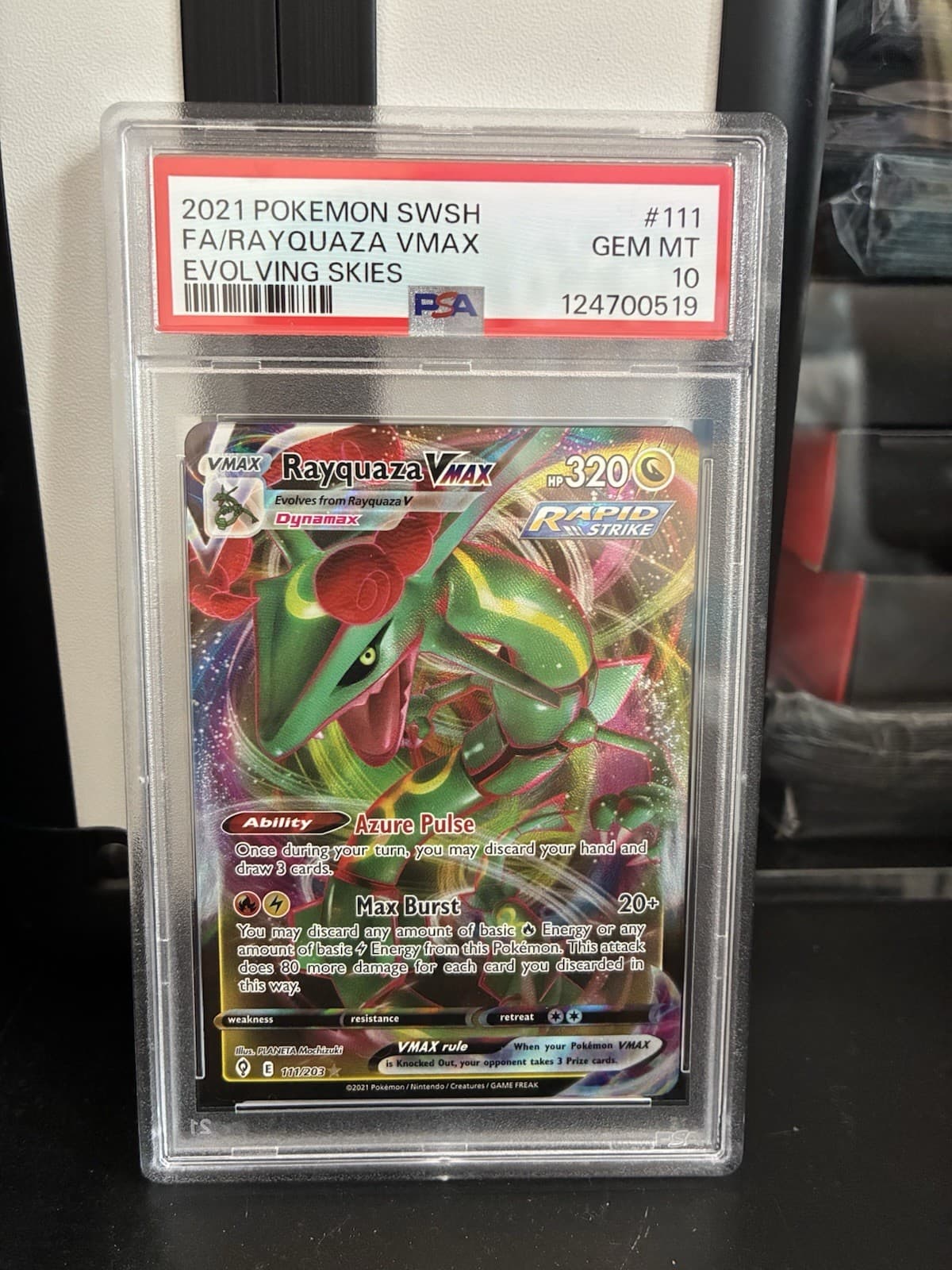 2021 Pokemon Rayquaza VMAX 111/203 Evolving Skies Holo UR Full Art PSA 10