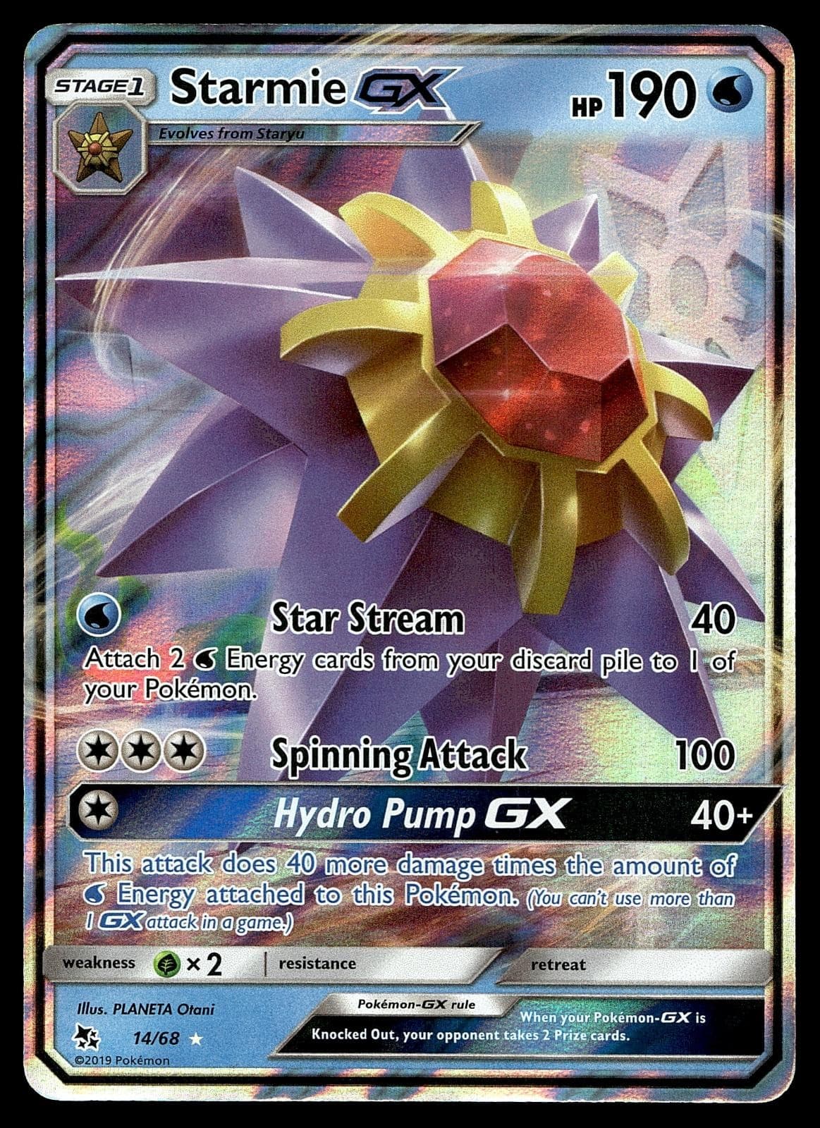 Pokemon Starmie GX Ultra Rare 14/68 Hidden Fates Holo 2019 NM