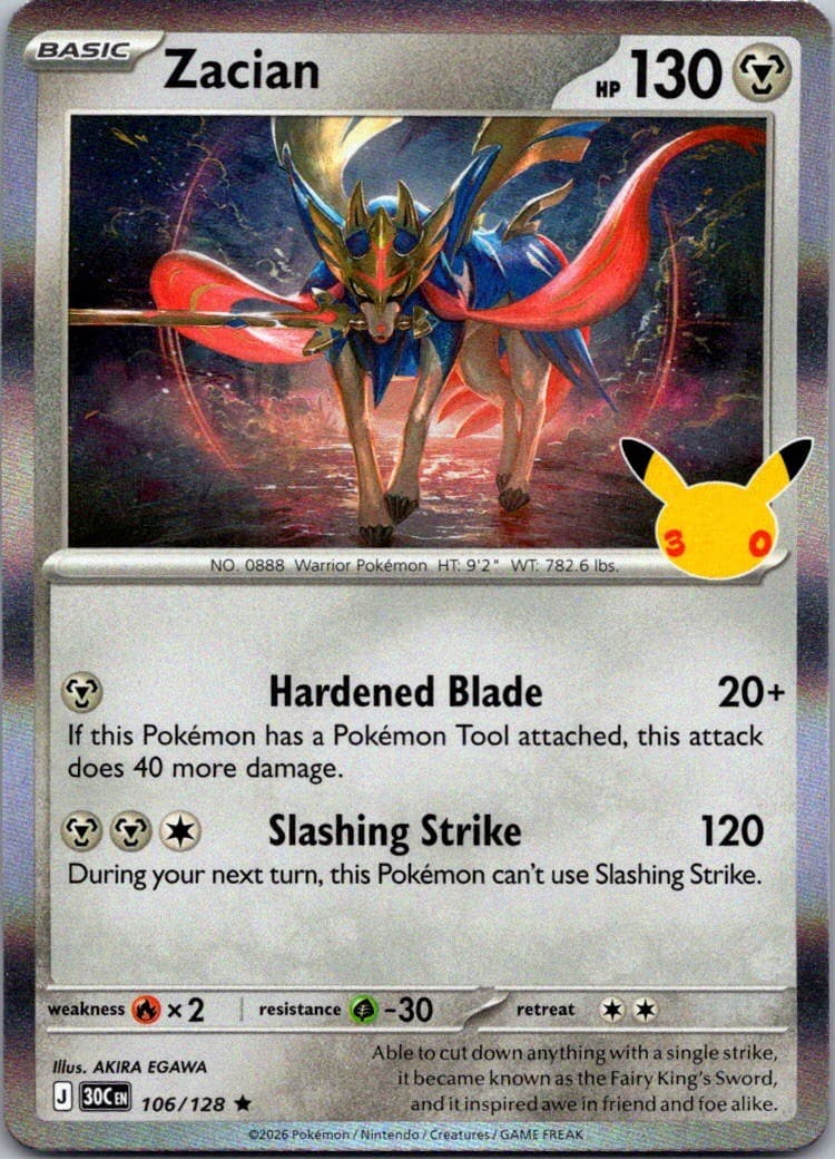Zacian 106/128 Rare ME: 30th Celebration Pokemon Holo Near Mint