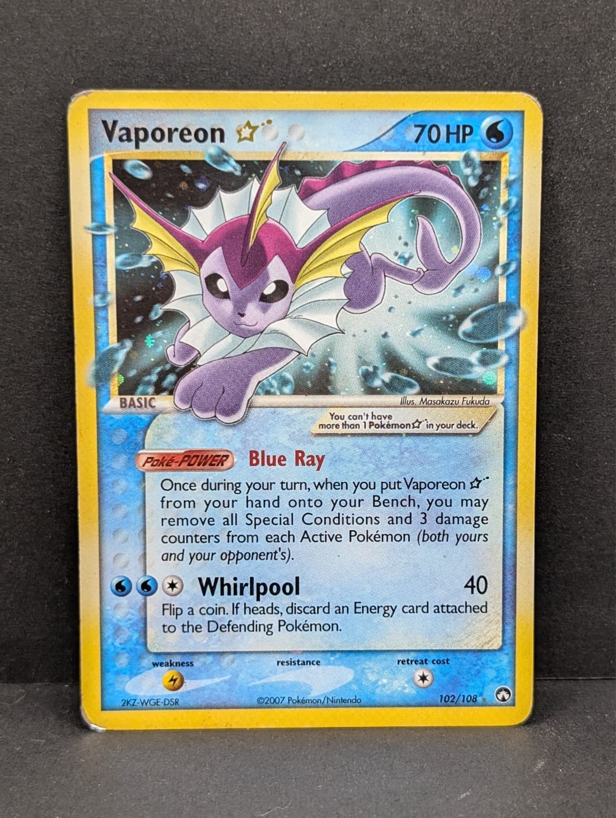 Vaporeon Gold Star shiny 102/108 EX Power Keepers Holo Rare Pokemon TCG MP+