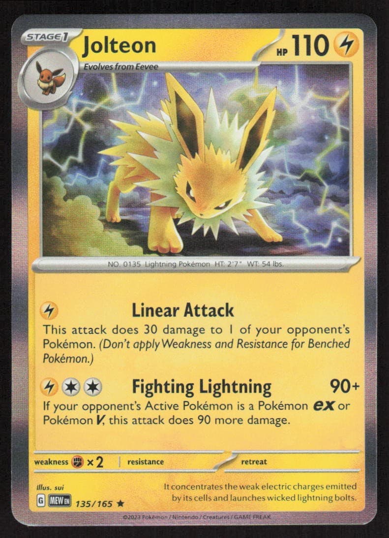 Pokemon Jolteon Rare 135/165 SV: Scarlet & Violet 151 Holofoil NM
