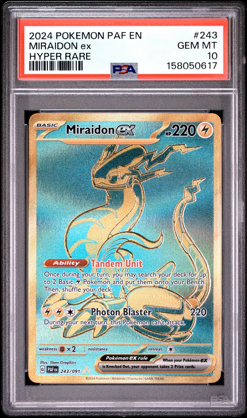 2024 POKEMON PAF EN-PALDEAN FATES HYPER RARE #243 MIRAIDON EX PSA 10