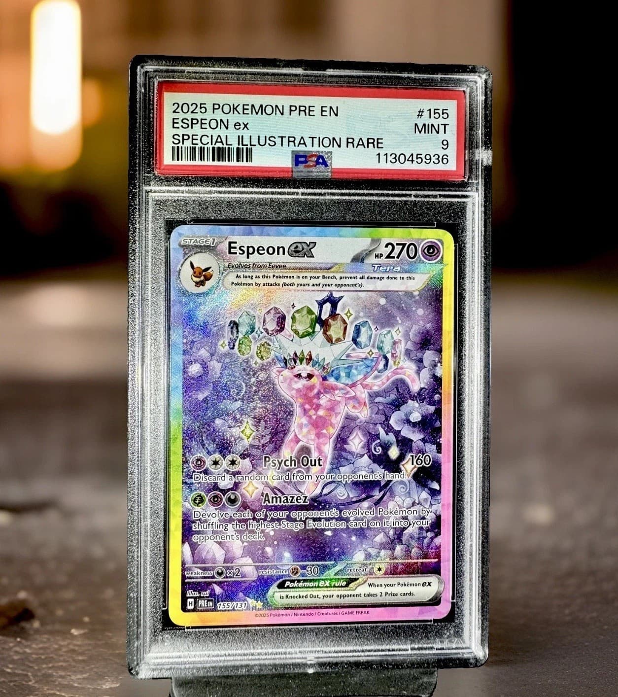 Espeon ex 155/131 2025 Prismatic Evolutions Holo Special Ill. Rare PSA 9 Mint