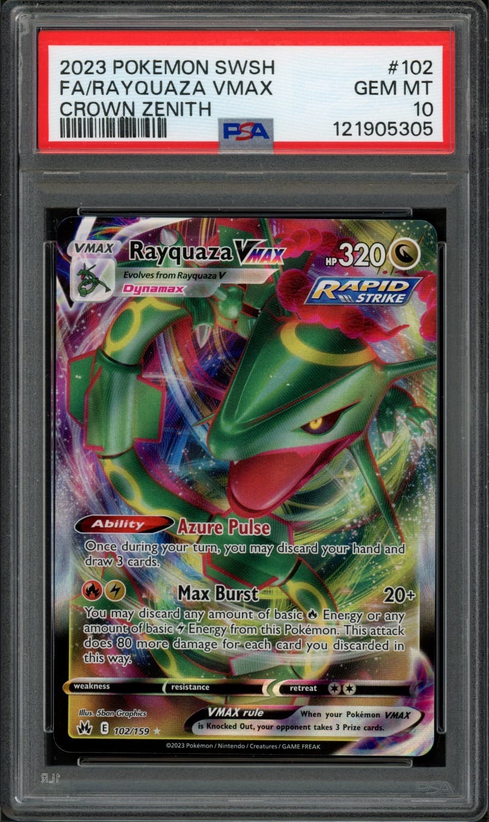Pokemon PSA 10 Gem Mint Crown Zenith Full Art Rayquaza VMAX 102/159