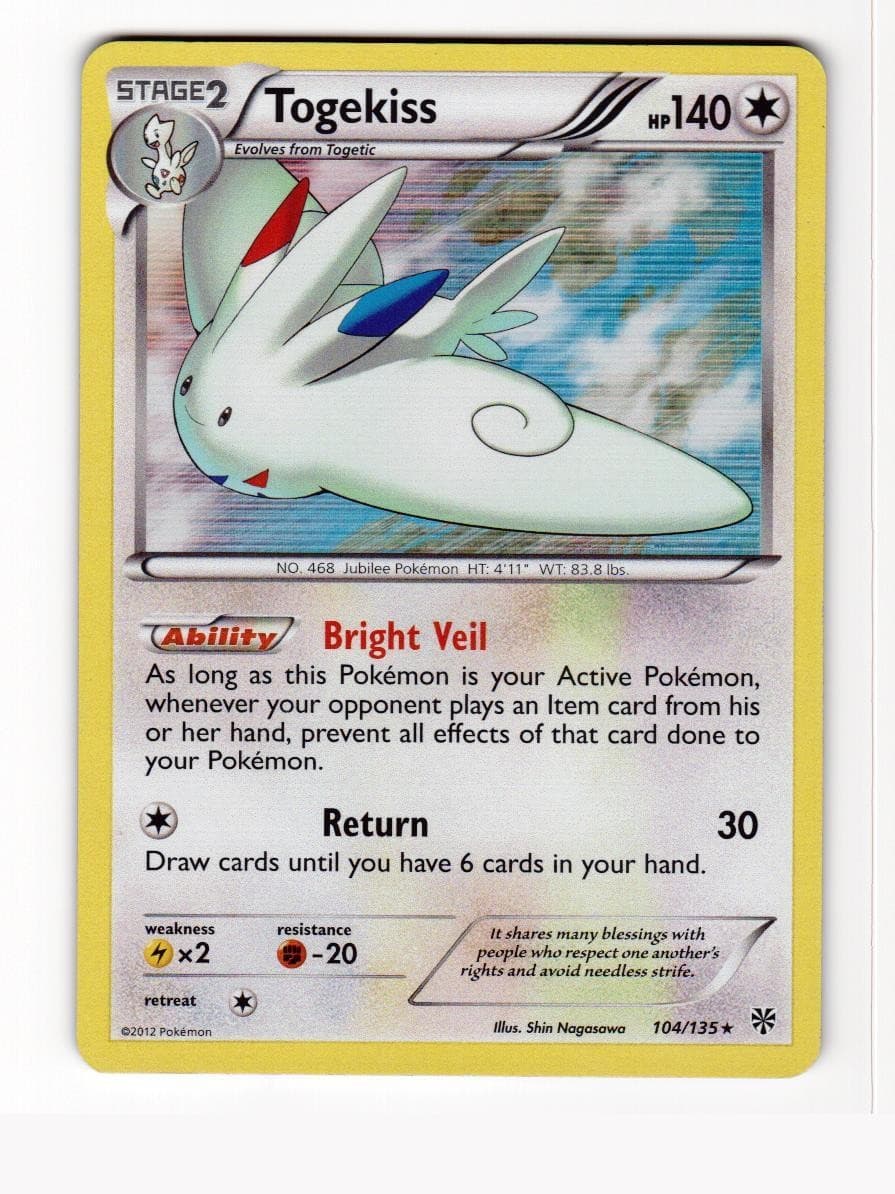 Togekiss 104/135 Holo Rare Plasma Storm Pokemon Moderately Played
