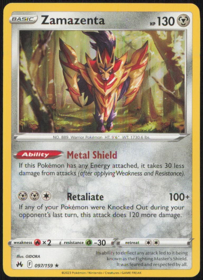ZAMAZENTA 097/159 HOLO RARE CROWN ZENITH POKEMON NEAR MINT