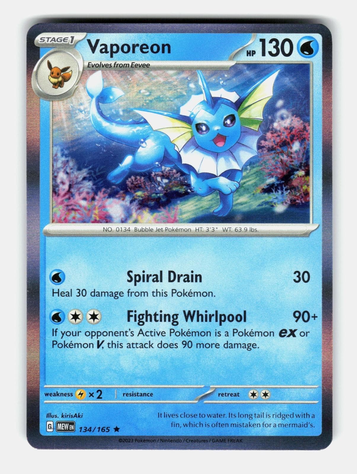 Vaporeon 134/165 Rare 151 Pokemon Holo Near Mint