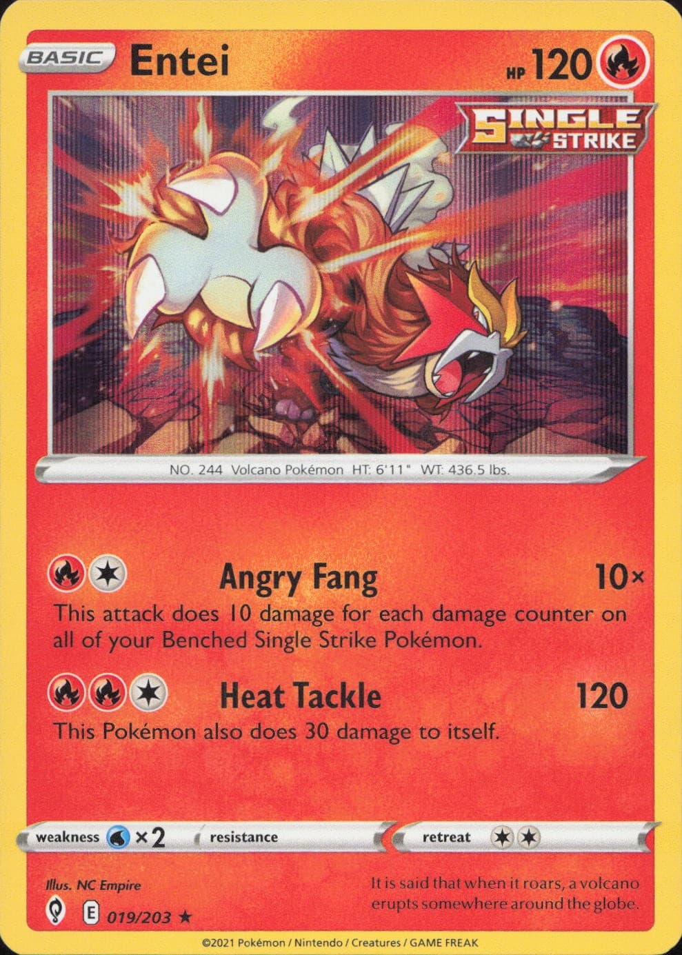 Entei 019/203 RARE Holo Evolving Skies Pokemon Lightly Played
