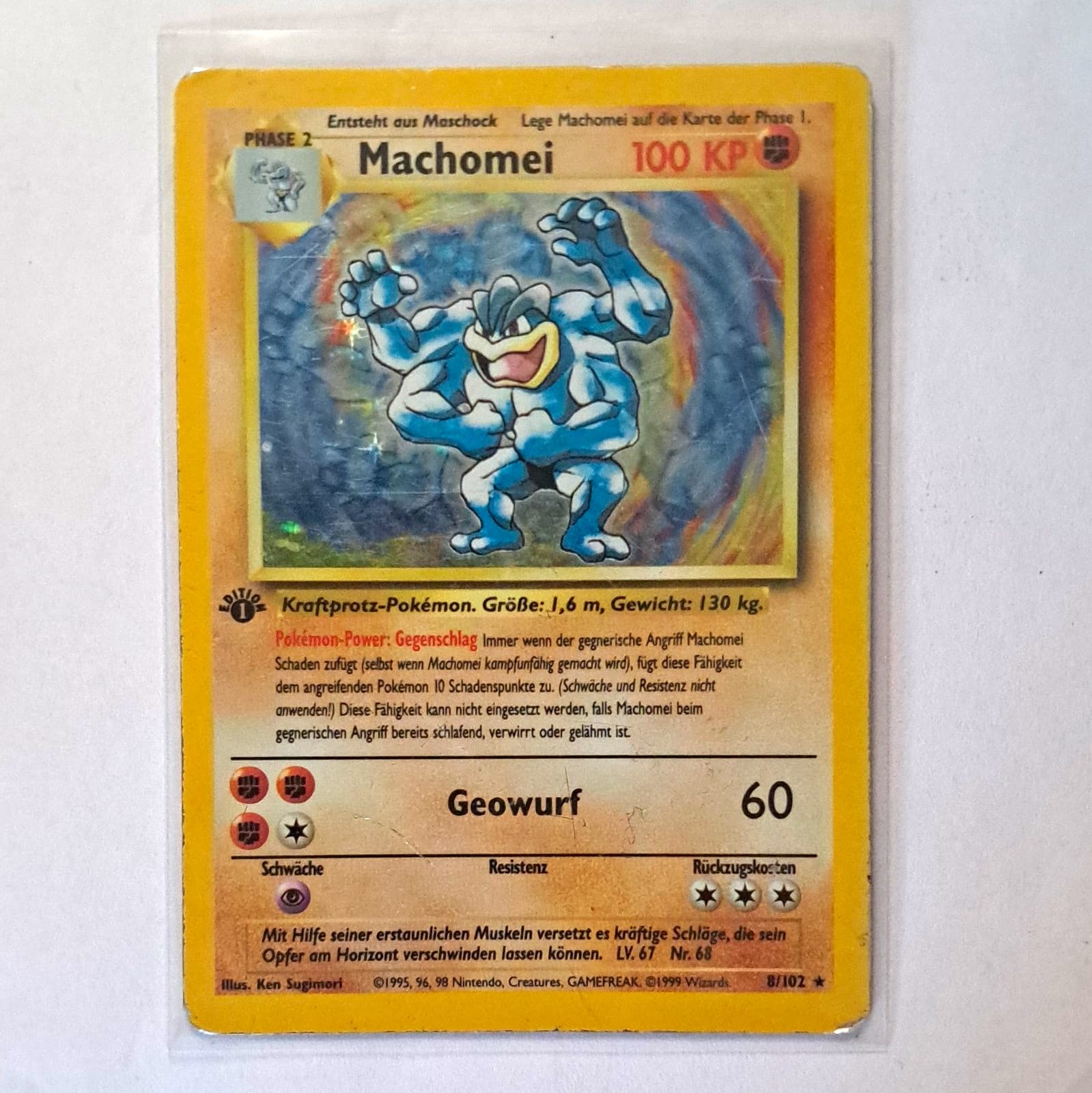 Nintendo Pokémon TCG Machomei Holo Rare 8/102 Deutsch Phase 2 1999