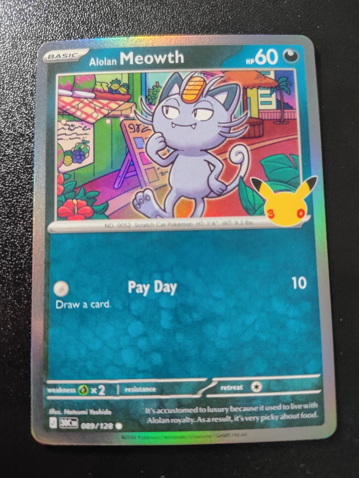 Pokemon 30th Celebration Alolan Meowth Holo Common Card 089/128 NM