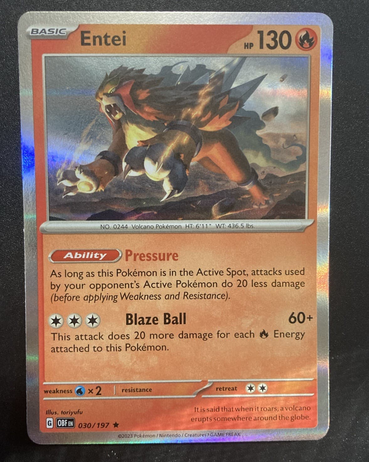 Entei 030/197 Holo Rare Pokémon Obsidian Flames NM