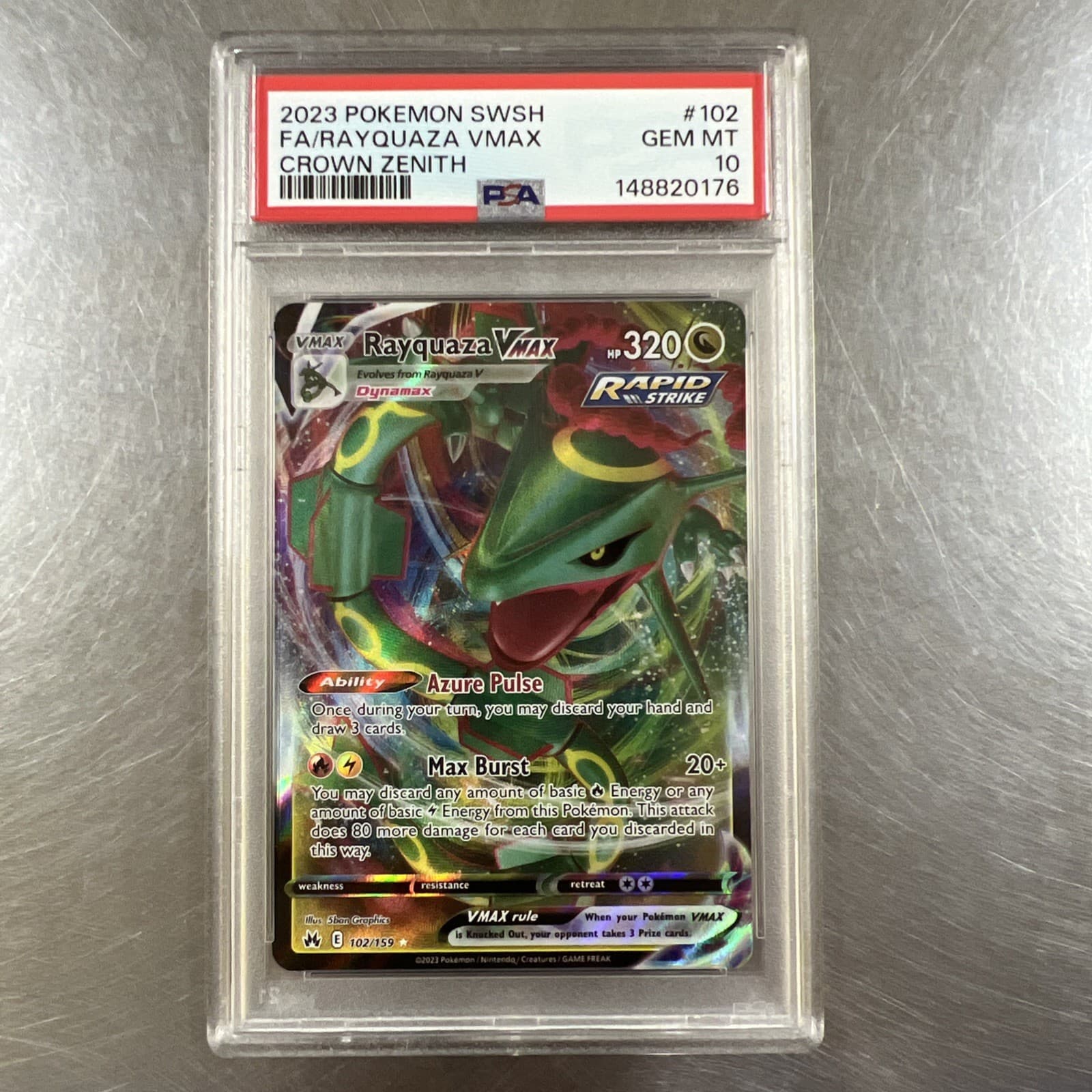 2023 Pokémon TCG Crown Zenith Rayquaza VMAX #102 - PSA 10 GEM MINT