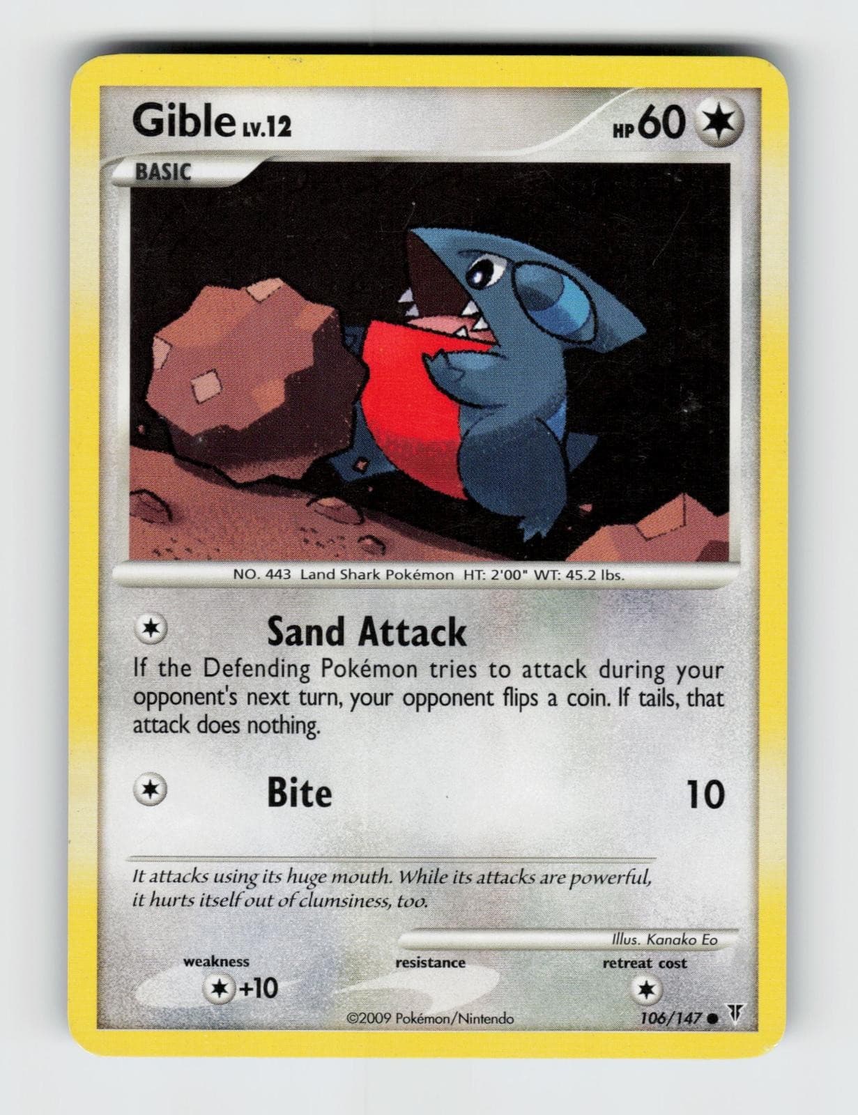 Gible 106/147 Common Supreme Victors Pokemon 2009 Moderately Played