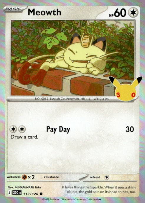 Meowth 113/128 ME 30th Celebration Holo C NM English Pokémon