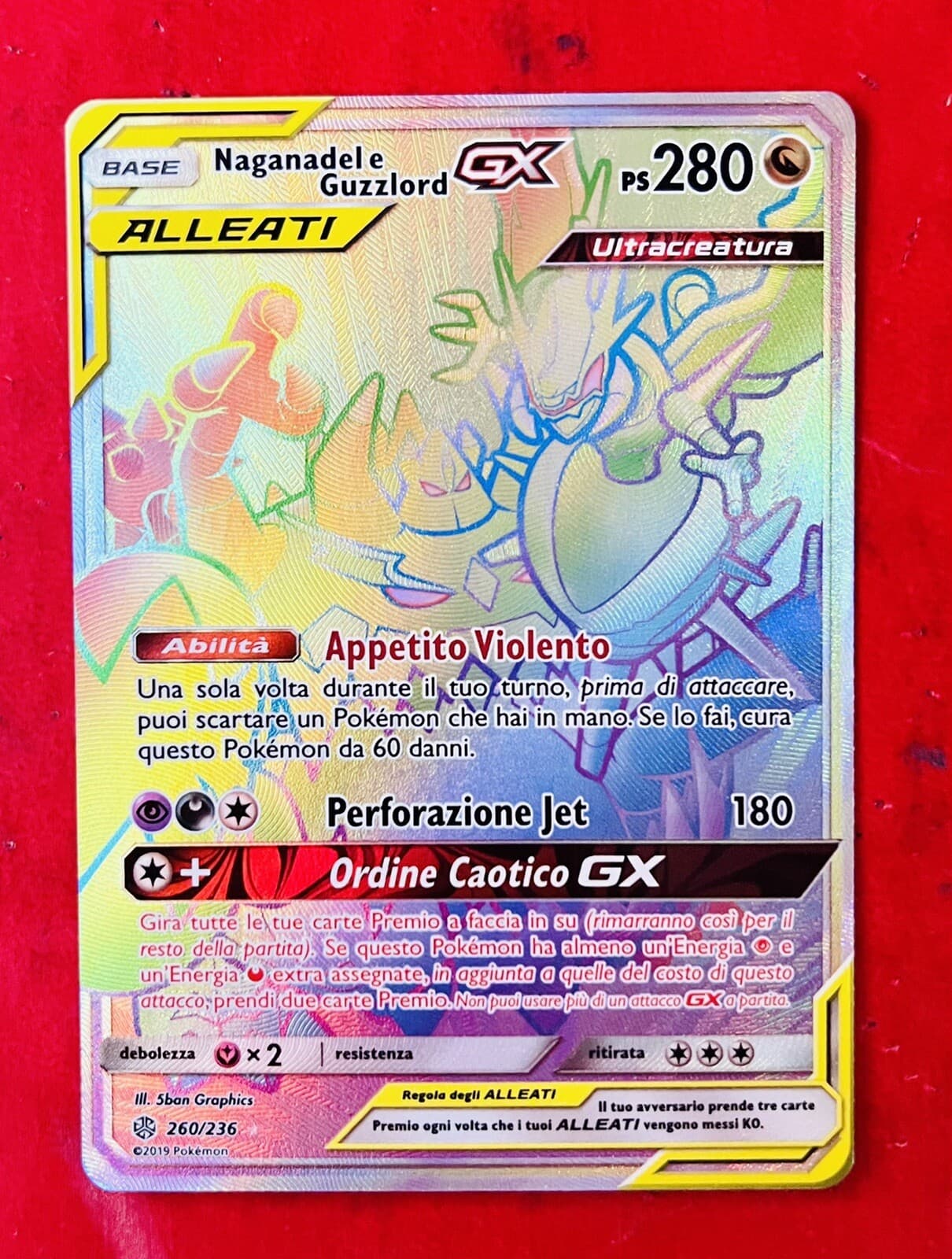 Lotto Carte Pokemom Naganadel E Guzzlord Gx Hyper 260/236 Eclissi Cosmica Secret