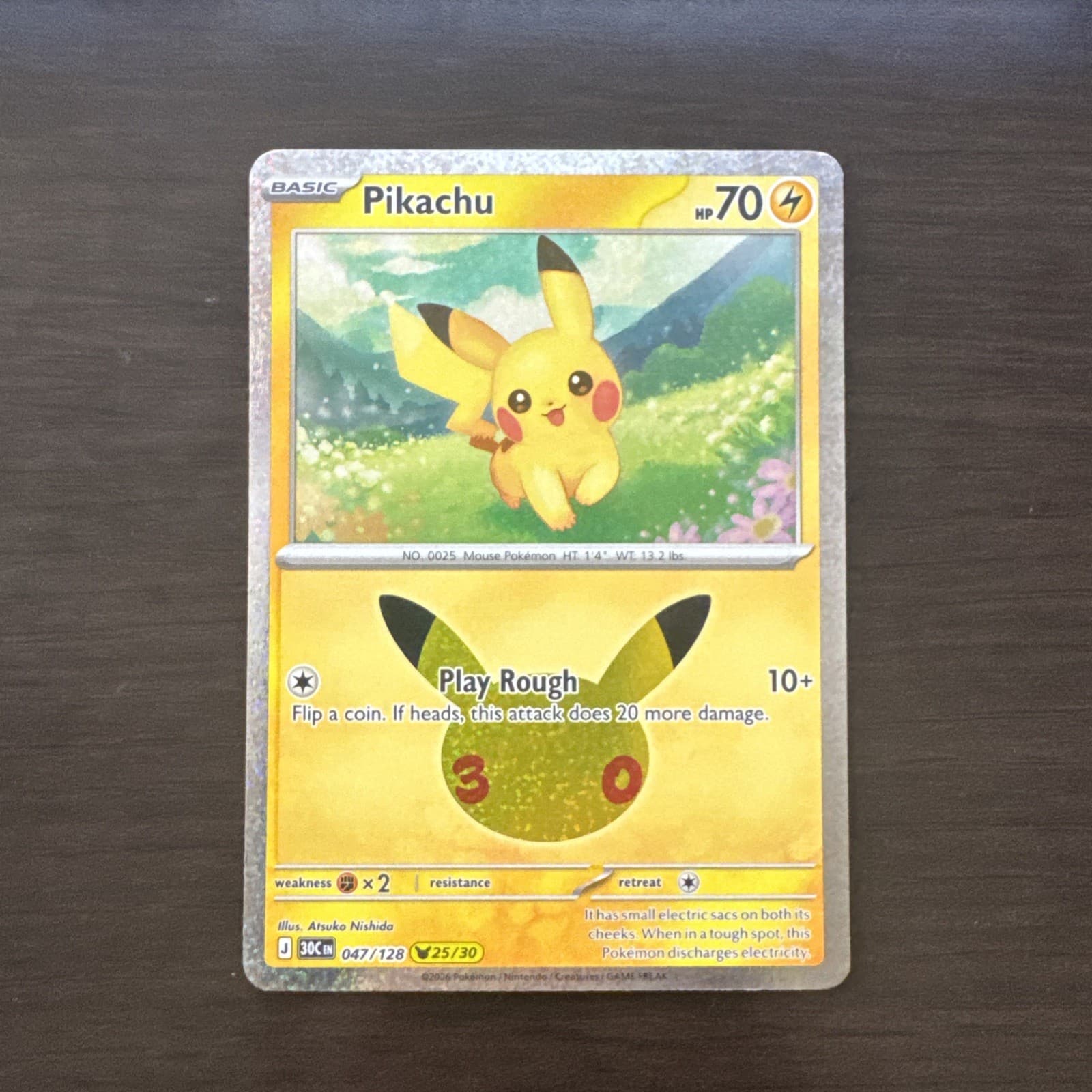 Pokemon TCG Pikachu 47/128 30th Celebration Pikachu Holo 25/30 Near Mint